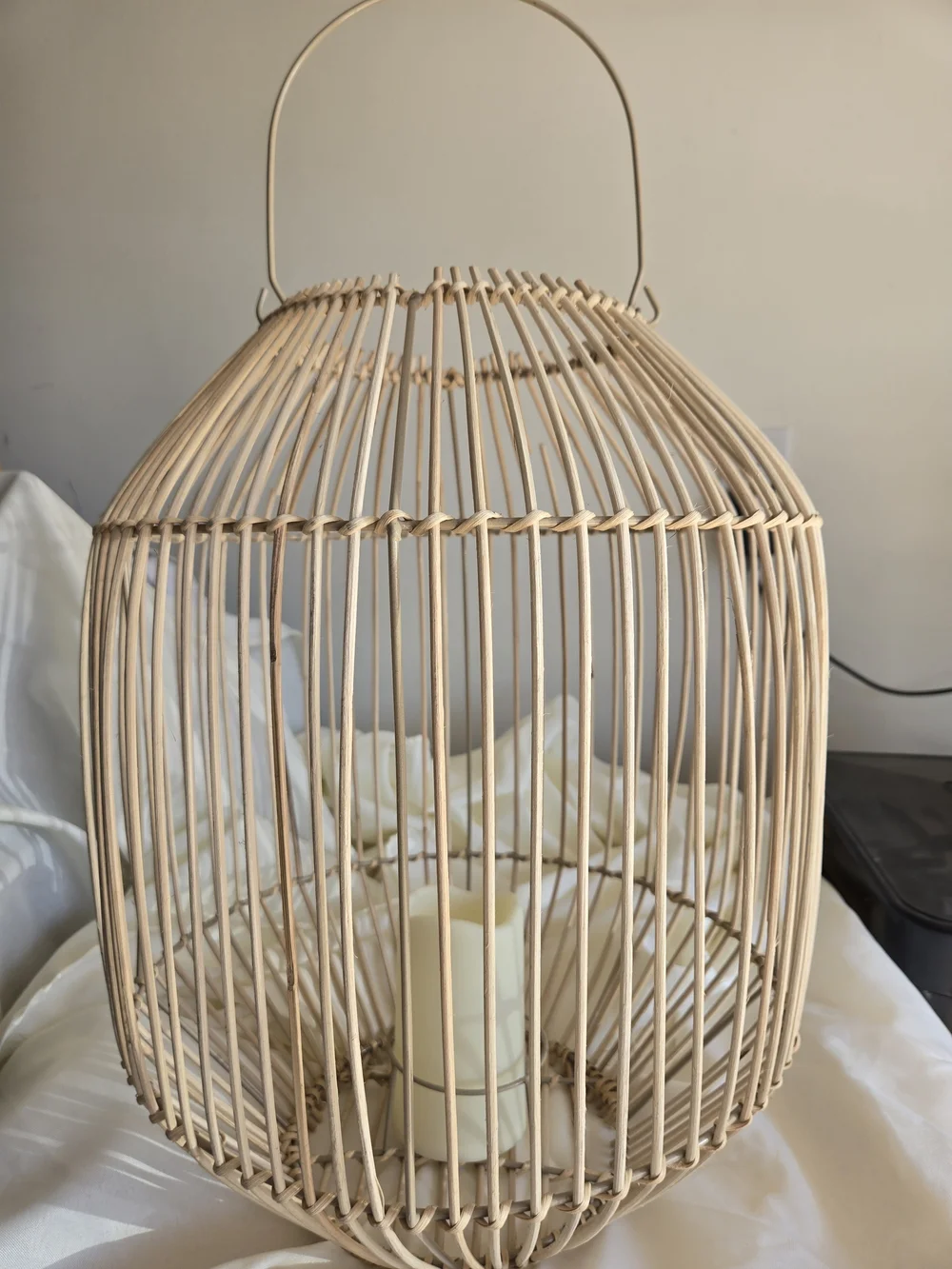 Natural Wicker Hanging Candle Holder Decor - Cream